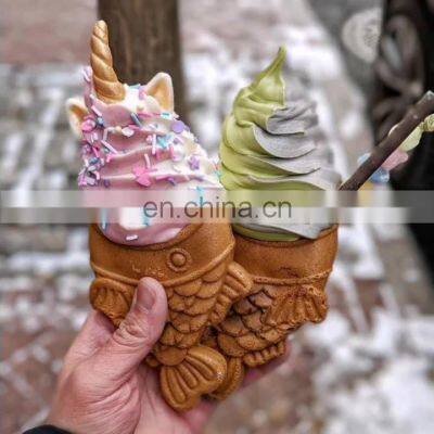 Korean street food taiyaki ice cream cone machine open mouth waffle maker machine