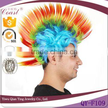 China Suppliers mixed color synthetic promotion crazy sports fans cock wigs