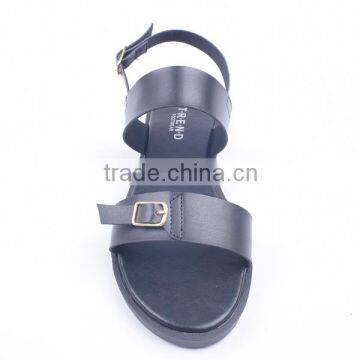 China Wholesale Fancy Style Ankle Strap Flat Sandals With Double Golden Buckles photo-3