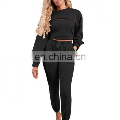 Wholesale Custom Fashion Three-piece Suit 2020 Spring New Casual Long-sleeved Sweater + Letter Vest + Legging Womens Sports Suit photo-3