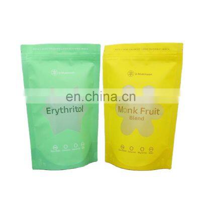 Reseal plastic bags custom powder coffee etythritol sugar food packaging stand up pouches for zipper