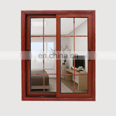 new house project kitchen wood colored aluminum safety glass grill design sliding window with architrave