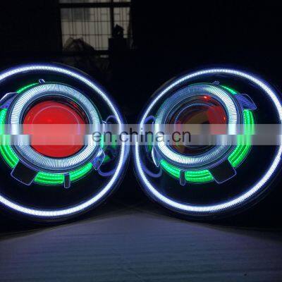 Lantsun 7 Inches LED Headlight/HID Starry Headlights With Devil Demon Eye and Led Angel Halo for JEEP JK 8 Color photo-2