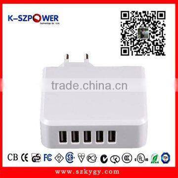 2016 G-series34W K- 055800 5V 5.,8A 5 Port Folding Plug Usb Smart Adapter for IPhone, IPad, Samsung With UL FCC CE Certificates