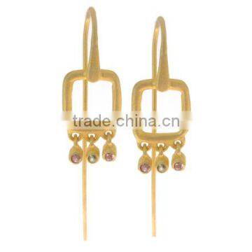 Plain Silver Square Shaped Earrings With Little Gemstones