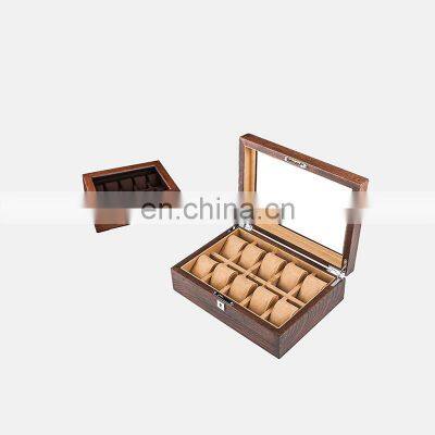 Mens Wooden Watch Box Ginko Wood High End Quality Natural Veneer Inlay Business Wood Grain Paper Color Leather Watch Collect