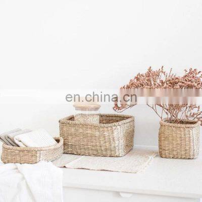 Little Baskets Set of 3 Seagrass Shelf Storage Basket Countertop Basket Handwoven Natural Wholesale