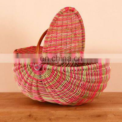 High Quality Custom Color Rattan Picnic basket braided wicker Storage basket with Handle ecofriendly Wholesale Supplier