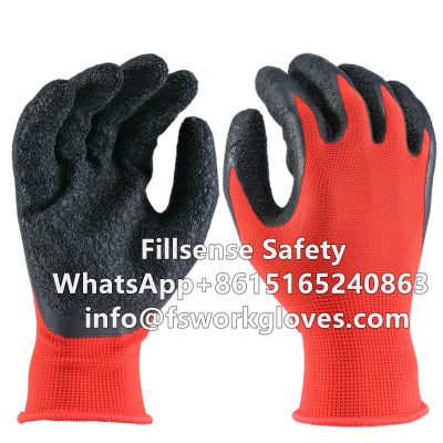 13 gauge polyester liner crinkle latex coated work gloves