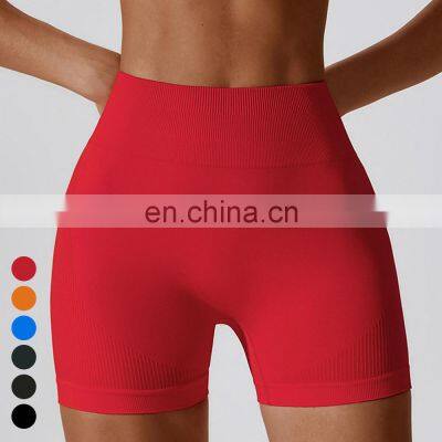 Custom Quick Dry Running Sportswear Yoga Shorts Womens Side Ribbed Butt Lifting High Waist Seamless Fitness Gym Yoga Shorts photo-4
