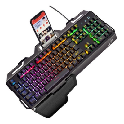 Waterproof Rainbow Key Board with Exclusive Mobile Phone Holder Backlight Portable Metal Panel RGB Gaming Keyboard