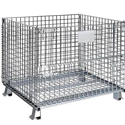Warehouse Steel Collapsible Wire Mesh Storage Bins Industrial Stackable PET Preforms Wire Mesh Container Cage With Wheels Mesh Wire Storage Cage