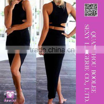 Latest cheap price most popular Sexy Front Split Long Black Dress