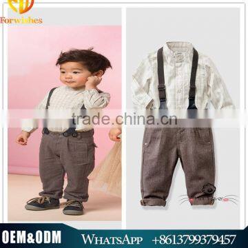 Spring autumn children clothes boy vintage suspenders t-shirt clothes sets kids three piece sets