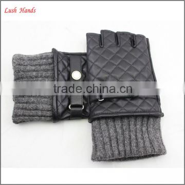 ladies half finger leather driving gloves knitted cuff leather glove