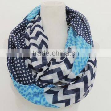 Hot Popular Wave Printing Ladies Thin Polyester Chevron Infinity Scarf