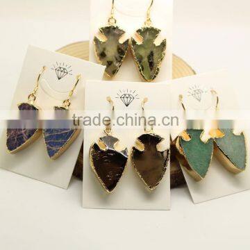EA3227 New gold electroplated natural crystal gemstone arrowhead earring