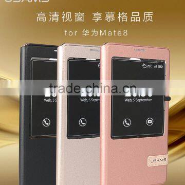 USAMS Muge Series PU Leather Cover Case for Huawei Mate 8 Hard PC Rubber Flip Leather Case with View Window MT-5338