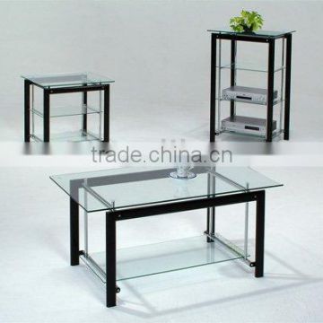 Modern Coffee Table/ Glass Coffee Table with Black Legs