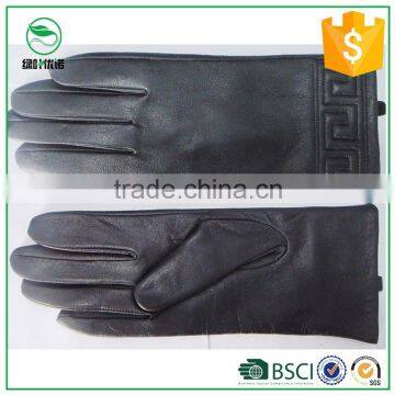 Classical Fashion Sheepskin Mens Black Leather Gloves for smartphone