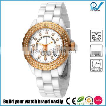 PVD Rosegold/Silver Black Ceramic Watch Quartz Japan Movement Women Sapphire Crystal Ceramic Watch photo-2
