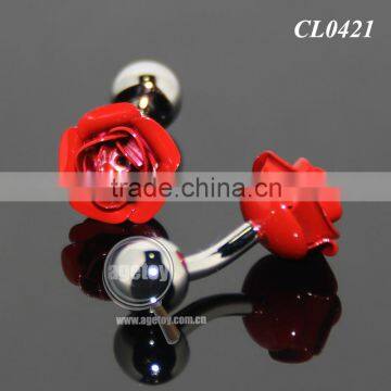 3D Red Rose Shaped Sleeve Shirt Enamel Cuff Links For Party Fashion Alloy Silver Metal Souvenir Wedding Cufflinks photo-4