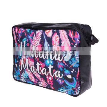 2016 Hot Fashion 3D HAKUNA FEATHERS Printing One Side Leather Courier Bags Shoulder Bag Message Bags photo-2