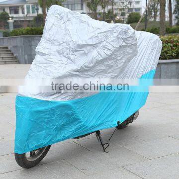 anti theft motorbike cover PU coated blue and silver color