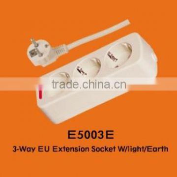 3-way 2 pin Extension Socket EU Standard Ground Light