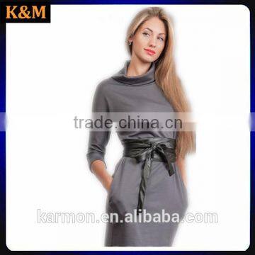 gray Long sleeve Jersey dress autumn dress with drape office dress