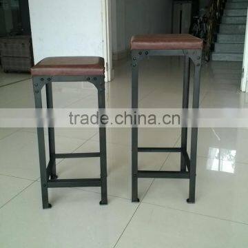 Antique leather bar stool with metal stands