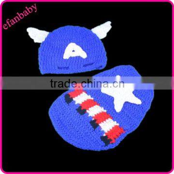 newborn beanie and cape cover America captain cartoon crochet newborn photo props