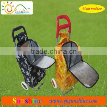 Foldable shopping trolley cart with cooler bag