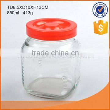 High quality glass storage jar with red lid