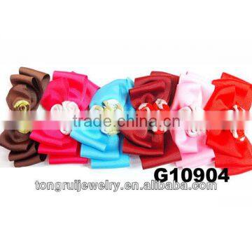 lady new design 3 folded layers 1.5'' grosgrain ribbon hair bow with 3 silk swirls