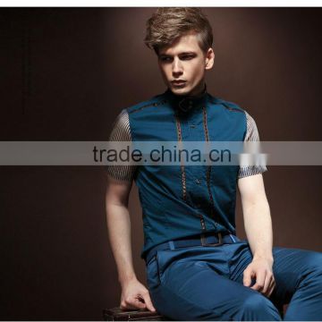 Having double collar male casual short-sleeved shirt Slim stitching shirts