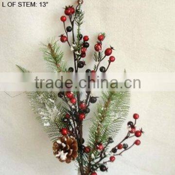 Snowy christmas foam red burgundy berry spray for Christmas home decorations christmas decoration