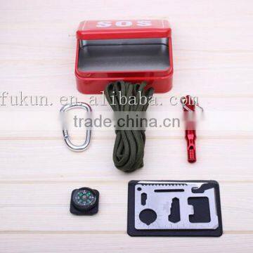 survival tool SOS box with some survival tools for hiking camping