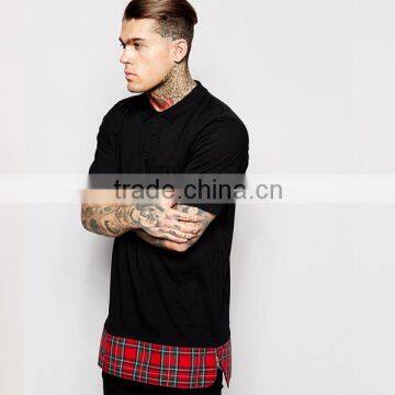 longline polo shirt with tartan panel