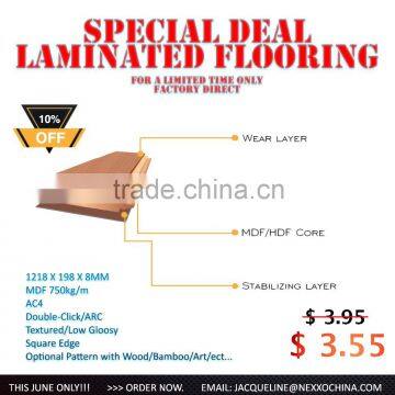 Special Deal Laminated Flooring 8mm MDF AC4 2016/8mm Pisos laminados MDF AC4