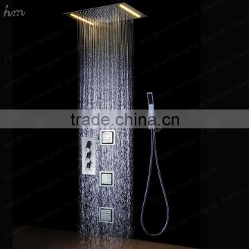 recessed ceiling body jets spray shower stainless steel big rainfall shower head electric power led light shower set