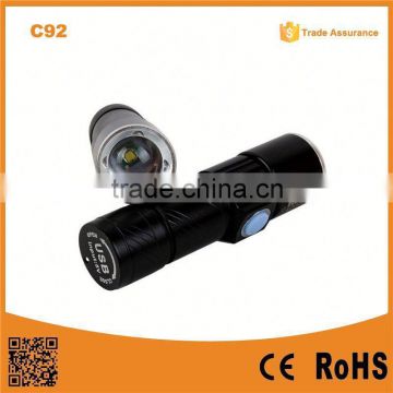 C92 Build in Battery Zoomable Led Rechargeable Flashlight mini usb charging flashlight