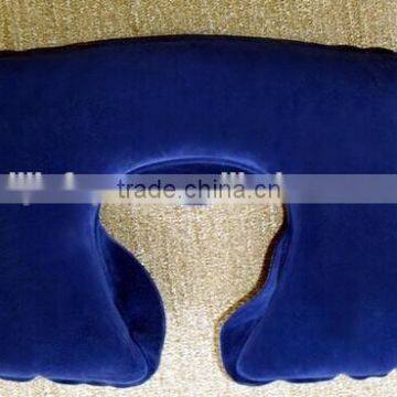 inflatable blue travel pillow,inftatable travel cushion ,inflatable flocked pillow