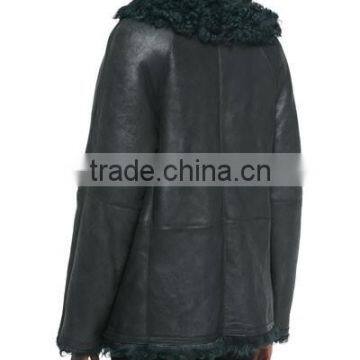 Sheep Leather/Shearling Fur Duffle Jacket, Hunter photo-2