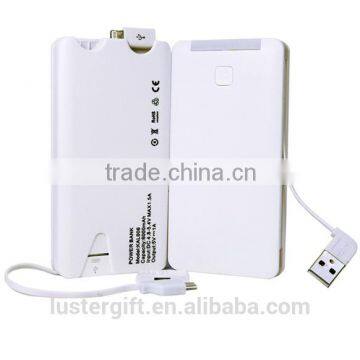 2016 New design built in cable rohs Power Bank 5000mah for iPhone, iPad