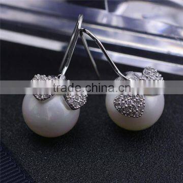 Fashion Natural Pearl with Cubic Zircon Design Ladies earrings with hooks gold rhodium color