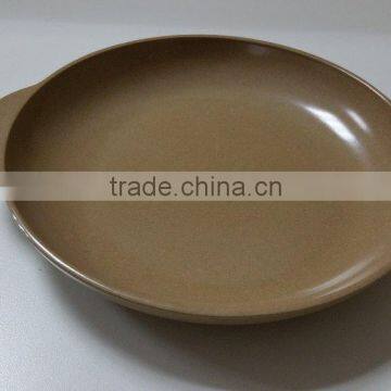 Biodegradable Rick husk fiber round plate with 2 handles