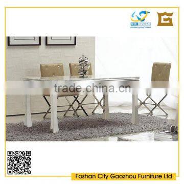 Metal dining room sets furniture with marble top dining table and leather dining chair