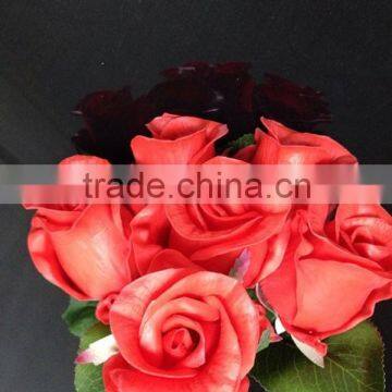 High Quality Artificial Flowers Wedding Red 6 Head Rose Bud Bouquet for Sale