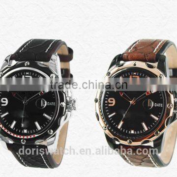 Classical model water resisant mens leather watches with calendar good quality from golden supplier